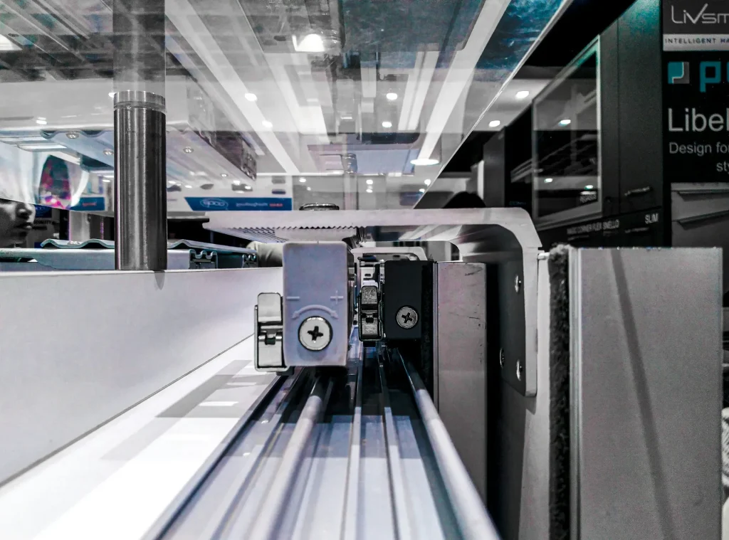 Close-up of a precision linear motion system in machinery