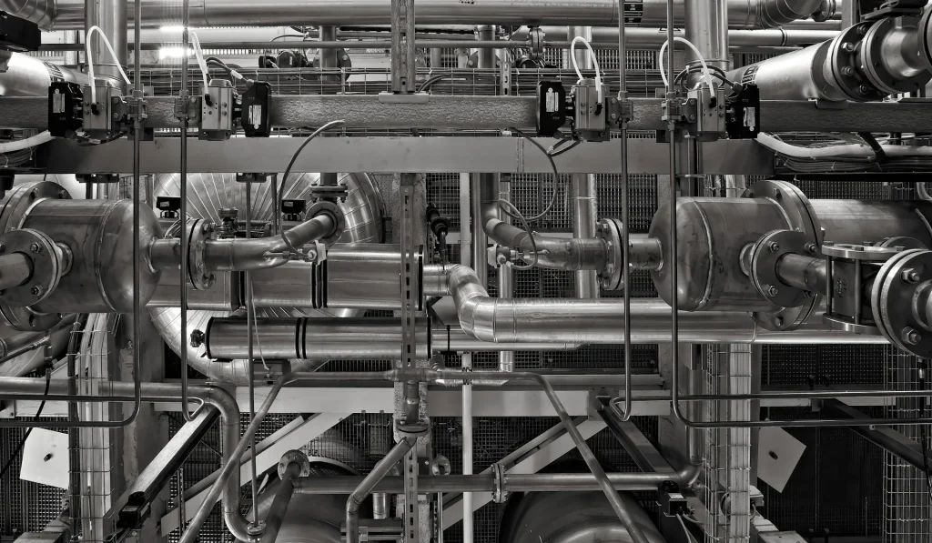 Industrial machinery interior with gears and steel components