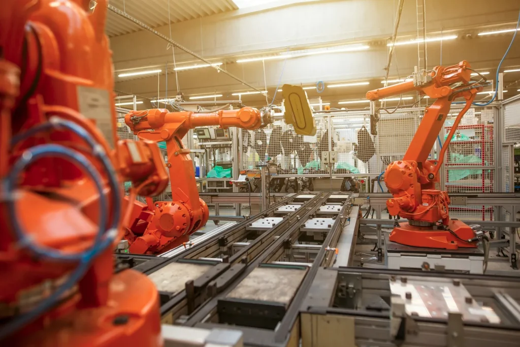 Automated robotic production line in a modern manufacturing plant